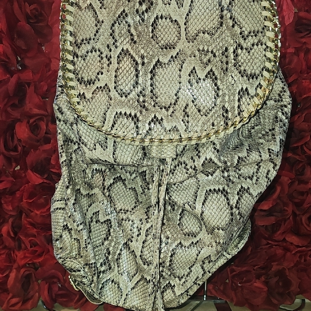 Steve Madden NWOT Snake Print Backpack Bag with Gold Accents NEW
